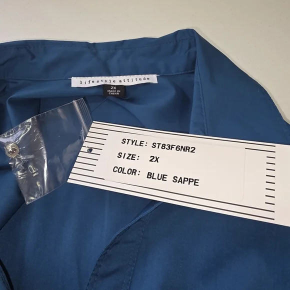 Lifestyle Attitude Blue Button Up Shirt 2X NWT Stretched Utility Top Roll Tab - Picture 6 of 9